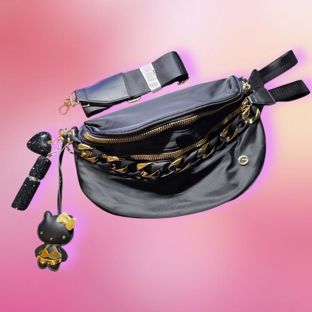 Bum Bag Bundle Deal | Black Nylon Crossbody +  Acrylic Chain & 3 Bag Charms